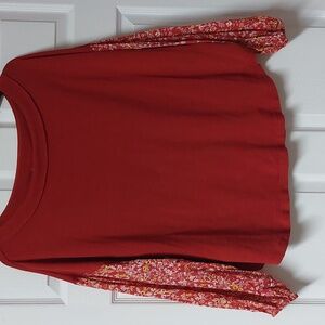 Wonderly Red Blouse with Floral Sleeves